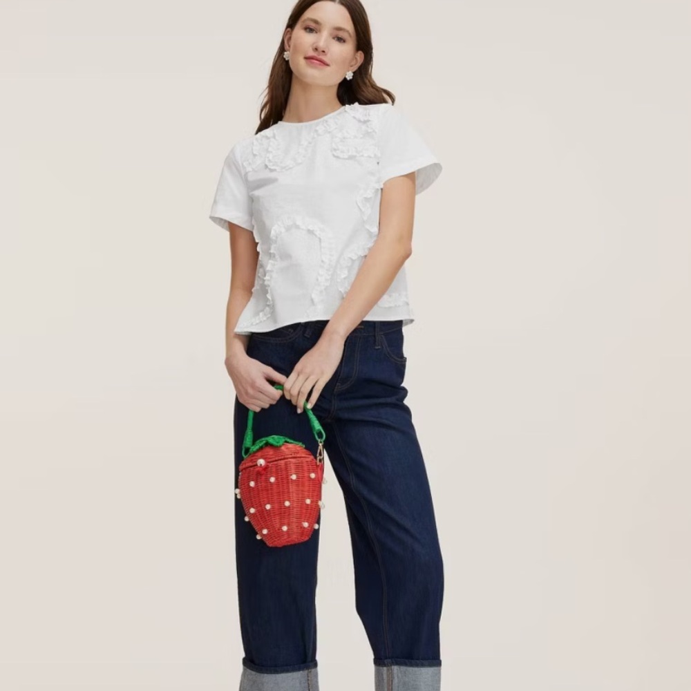 M - Kate spade x target White Ruffle ribbon short sleeve Top - Picture 3 of 5